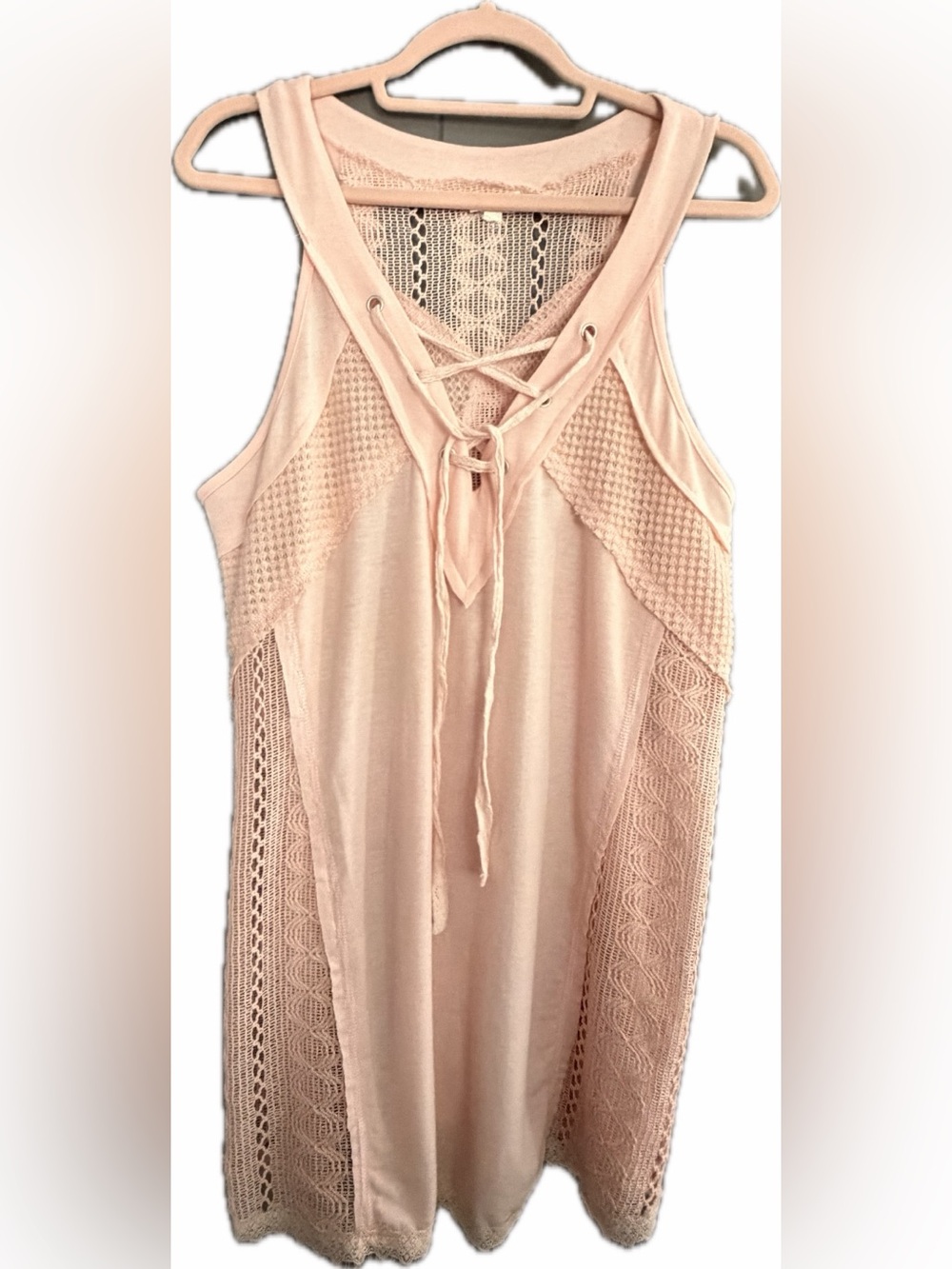POL Blush Lace-Up Crochet Tank Top